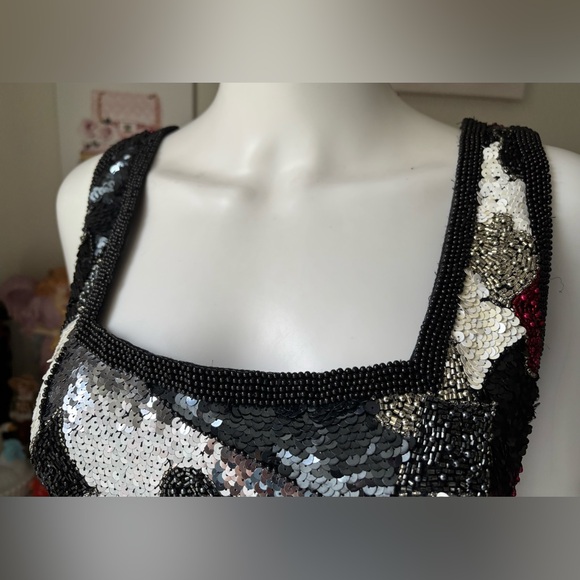 Vintage Oleg Cassini Blacktie Silk Sequin Bodycon dress in Black & White Size 4 - Picture 4 of 12